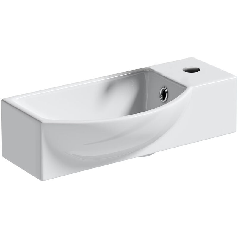 Fnx Bathrooms - 400mm Wall Hung Curved Basin 1 Tap Hole - White