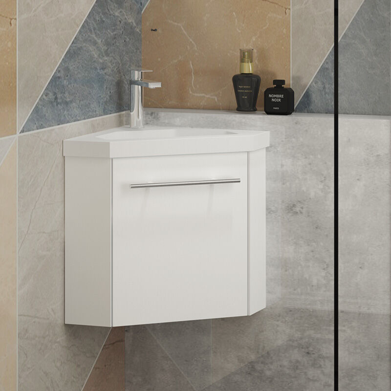 400mm White Small Bathroom Vanity Units Corner Basin Wall Hung - Acezanble