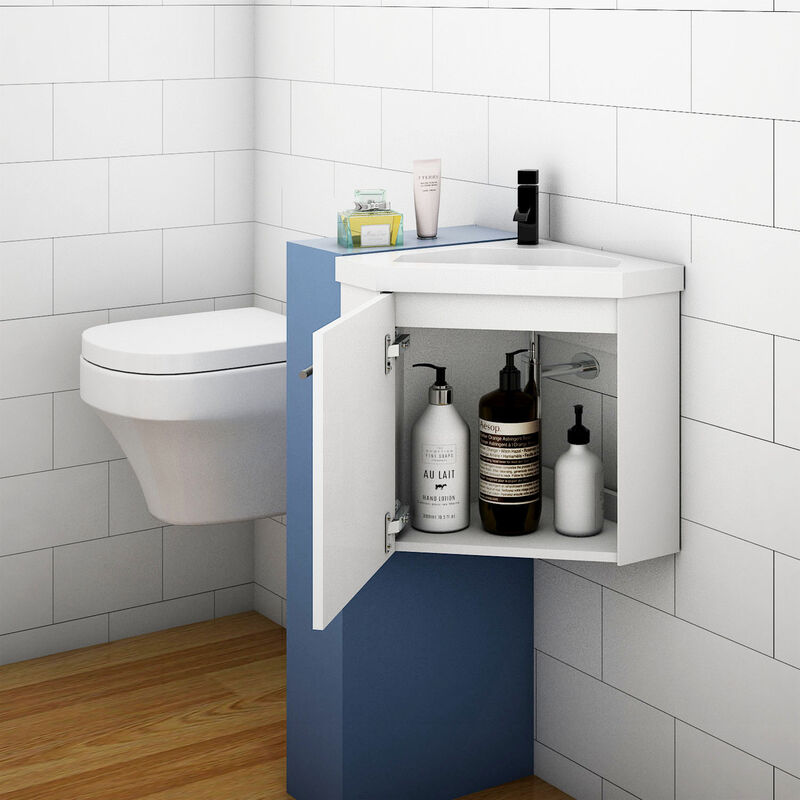 400mm White Small Bathroom Vanity Units Corner Basin Wall Hung Pre-assembled