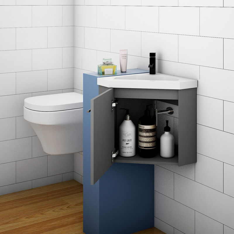 400mm Grey Small Bathroom Vanity Units Corner Basin Wall Hung Pre-assembled