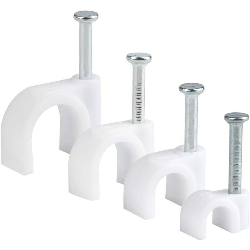 400pcs Ensemble de Pince à Ongles - Rond Fil de Câble Clips 4mm 6mm 8mm 10mm (Blanc)