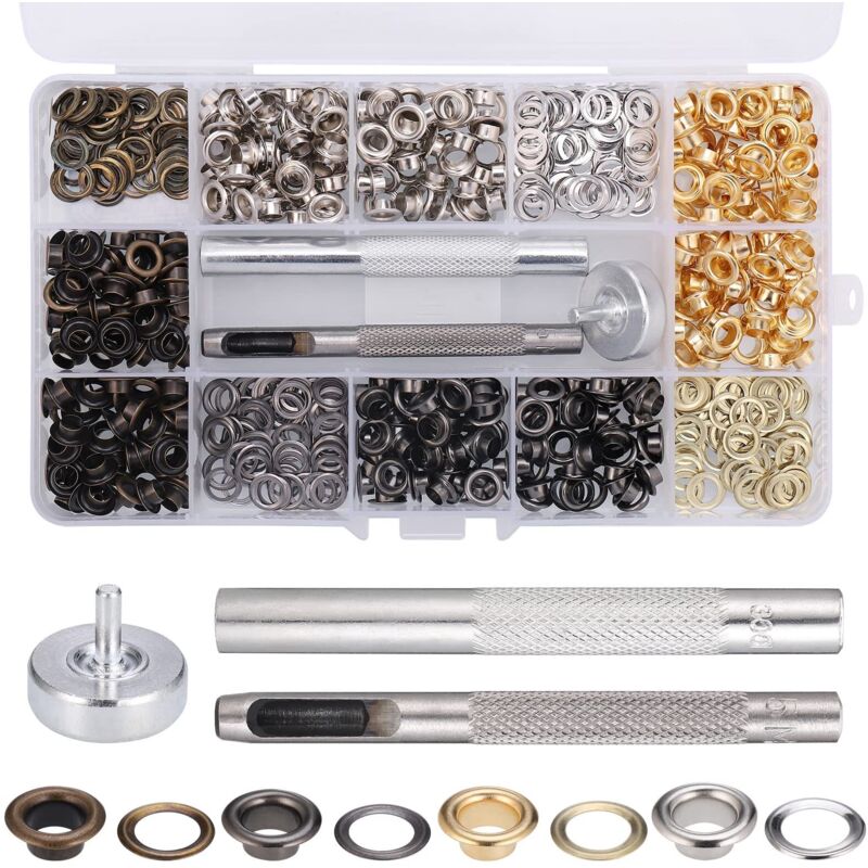 400pcs Trousse à œillets 5mm Kit Grommets Oeillets en Métal pour Bâche Ceinture Chaussures Chapeau Parachute avec 3pcs Outils et Boîte de Rangement 4
