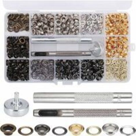 400pcs Trousse à œillets 5mm Kit Oeillets en Métal pour Bâche Ceinture Chaussures Chapeau Parachute avec 3pcs Outils et Boîte de Rangement 4 Couleurs