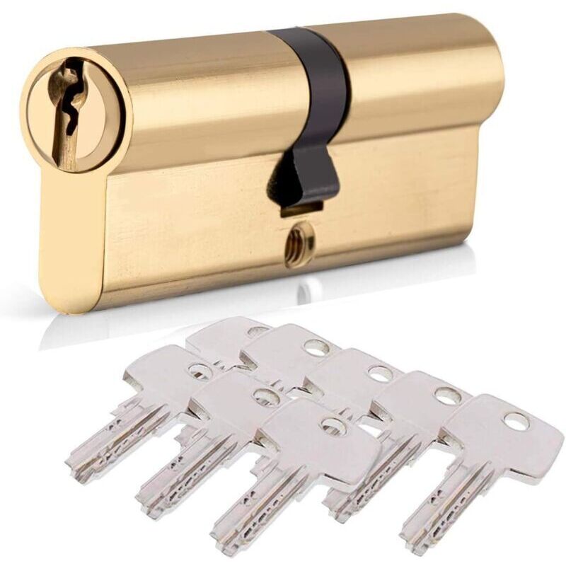 40/40 (80 mm) cylinder lock, Euro double cylinder door lock with 8 keys, brass finish, anti-drilling and anti-lever door lock, impact resistant