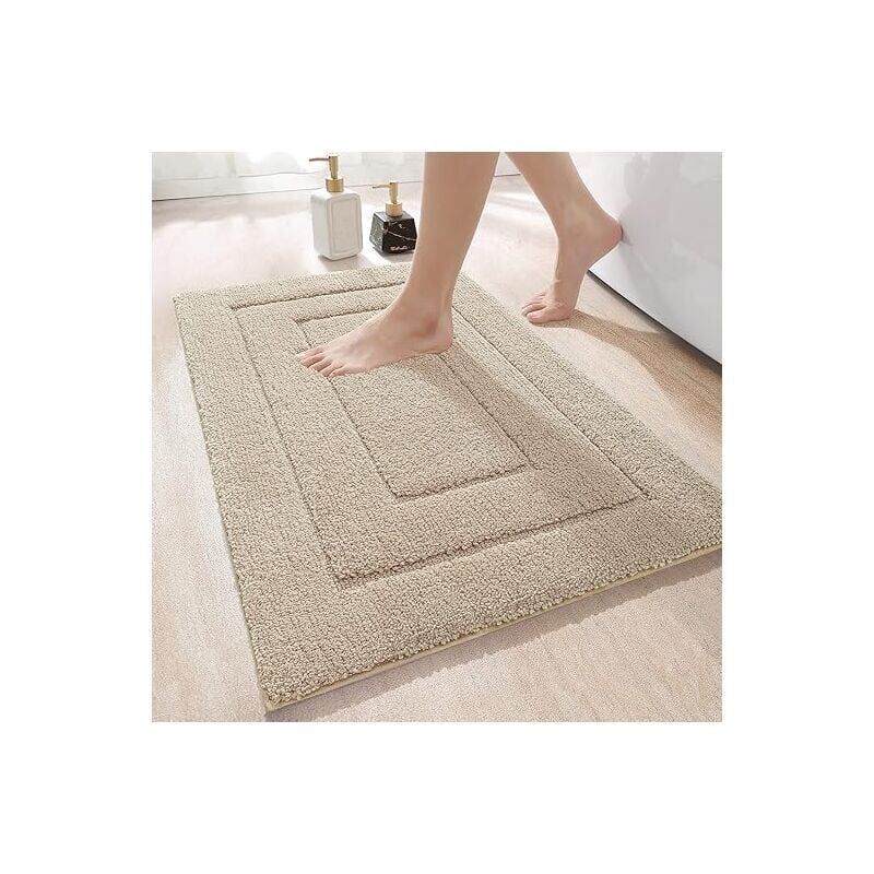 4060 cm,Beige,Tapis De Bain Antidérapant,Tapis Salle Bain Moelleux en Microfibre,Absorbant l'eau,Lavable en Machine,Extra Epais Tapis de Douche pour