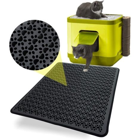 4060 cm,Tapis Litière Chat pour Bac à Litière Chat et Maison de Toilette Chat , Double Couche EVA en Patte du Chat (Noir)