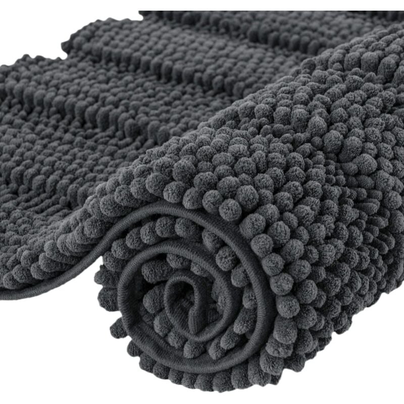 40×60cm, Gris Tapis de Bain Extra Absorbant Tapis pour Sortie de Douche en Microfibre Chenille Lavable en Machine