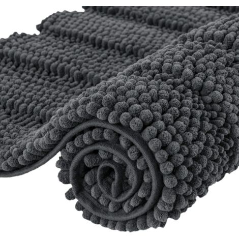 40×60cm, Grey Extra Absorbent Bath Mat Microfiber Chenille Shower Mat Machine Washable