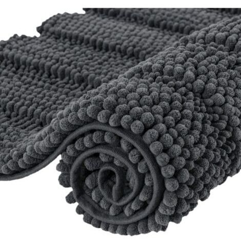 40×60cm, Gris Tapis de Bain Extra Absorbant Tapis pour Sortie de Douche en Microfibre Chenille Lavable en Machine