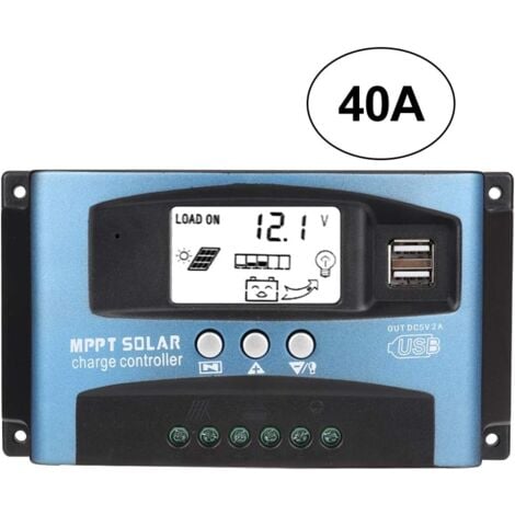 40A MPPT Solar Charge Controller, 12V 24V USB Solar Panel Battery Controller Intelligent Battery Controller with LCD Display (40A)