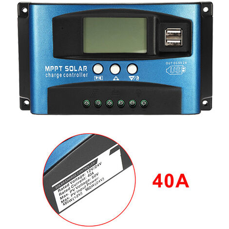 40A Regulador de Carga del Panel Solar MPPT, Seguimiento de Enfoque Automático de 12V / 24V