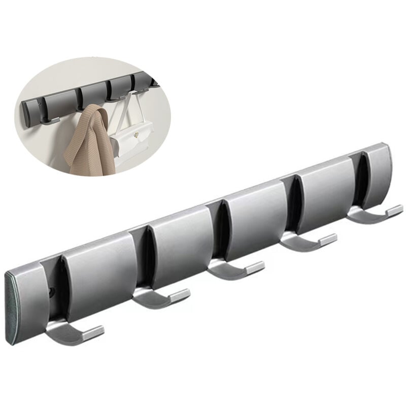 Csparkv - 40cm 5 Flip - Portemanteau mural avec 5 crochets rétractables, métal, nickel