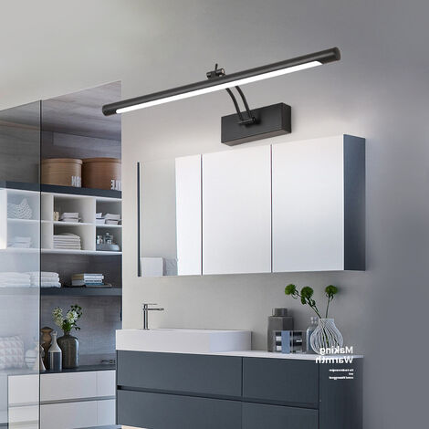 40CM 9W Wandleuchte für Bilder und Vitrinen, LED Badezimmerspiegelleuchte mit schwenkbarem Lampenkopf und Innenschalterbeleuchtung, IP44 6000K Schwarz Leseleuchten [Energieklasse F]