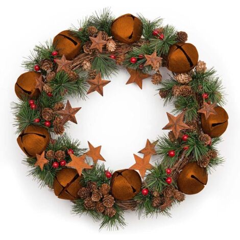 40cm Bells Stars Pine Green Christmas Wreath