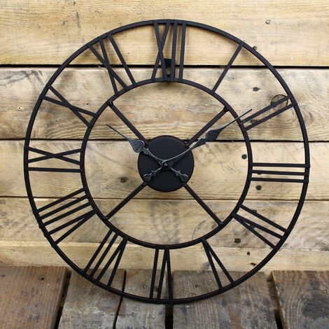 main image of "40CM BIG ROMAN NUMERALS GIANT OPEN FACE METAL LARGE OUTDOOR GARDEN WALL CLOCK"