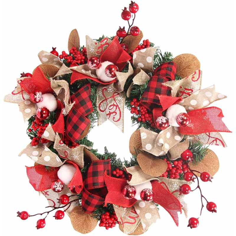 40cm Christmas Wreath - Christmas Wreath for Decorating Doors, Christmas Decoration with Fir and Berries Traditional Christmas Wreath Ornament for
