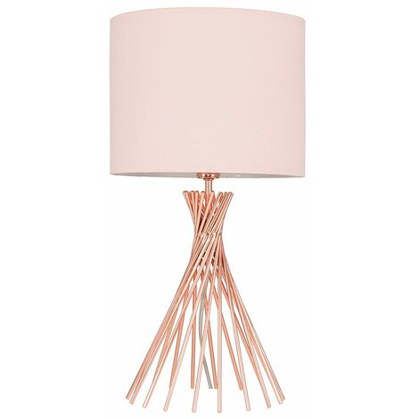 main image of "40cm Copper Metal Twist Table Lamp With Small Drum Shade - Beige"