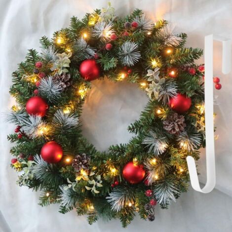 40cm Couronne de Noël avec LED et Crochet pour Porte d'entrée avec lumières, couronnes artificielles pour fenêtre, cheminée, Décoration Murale, récolte, intérieur ou extérieur (Rouge)