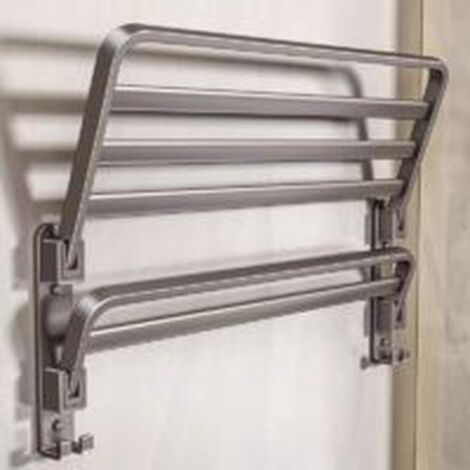 40cm Foldable Wall-Mounted Rustproof Towel Rail with Bar and Hooks for Bathroom
