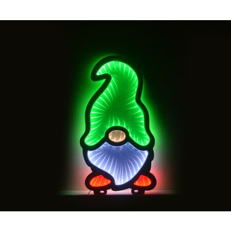 40cm Infinity LED Colourful Christmas Gonk In Green Hat  With Base Xmas Light-up Decoration