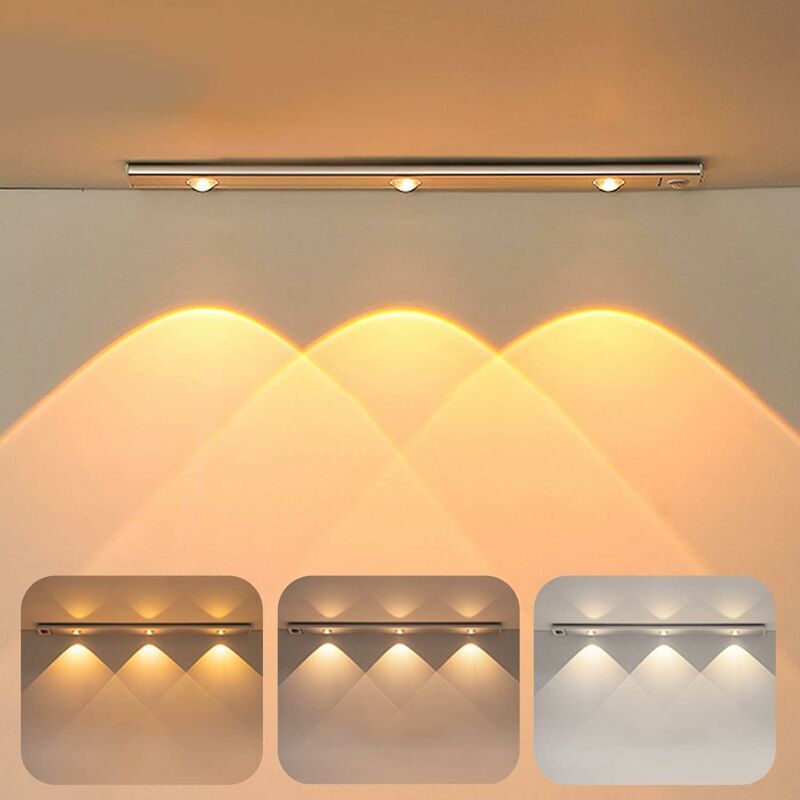 40CM Lampe Led,4 Modes Lampe de Placard avec Détecteur de Mouvement,550mAh Rechargeable USB,6000K Led Cuisine Sans Fil avec Température de Couleur