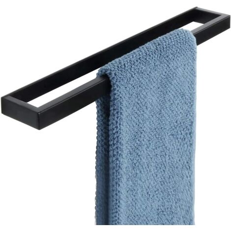 40CM Porte Serviette sans Perçage Salle de Bain, Support Serviette Mural en Acier Inoxydable pour Cuisine Lavabo Toilette, Montage à Vis/Adhésif, Noir Mat