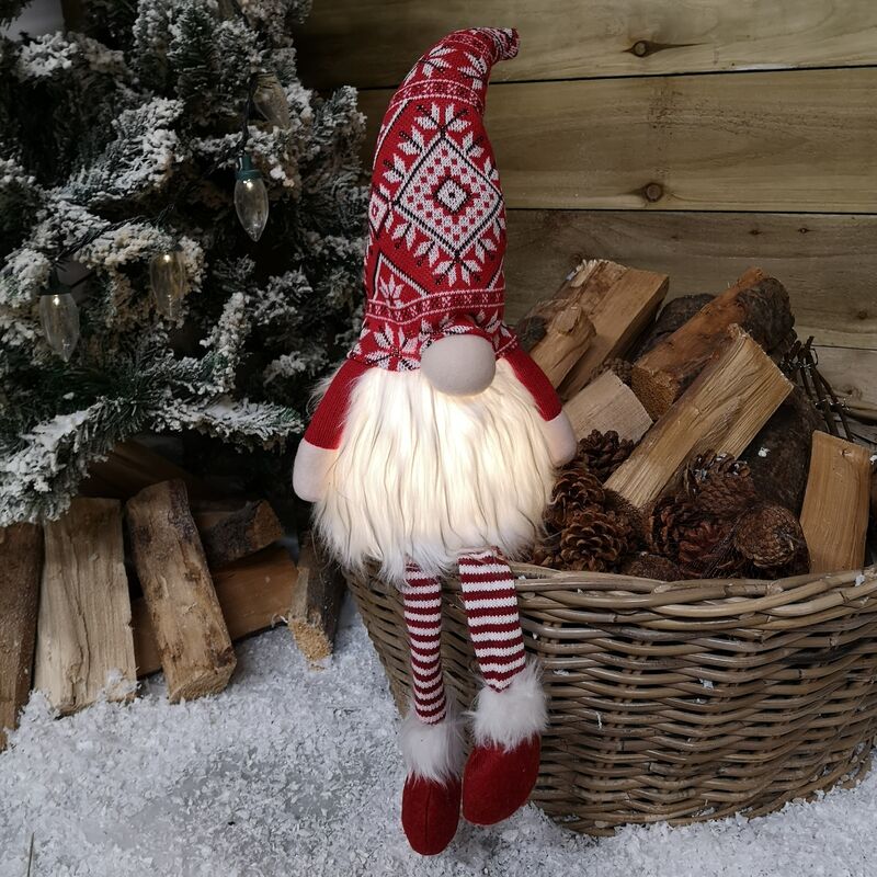 Samuel Alexander - 40cm Red Christmas Light Up Gnome Gonk Nordic Decoration Sitting Dangly Legs