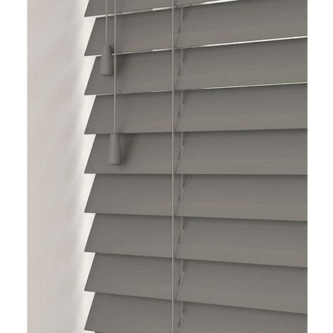 NEWEDGEBLINDS 40cm Smooth Grey Faux Wood Venetian Blind With Strings (50mm Slats) Blind With Strings (50mm Slats)