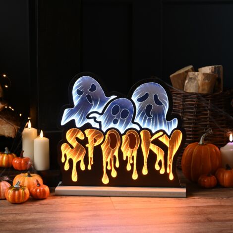 40cm Spooky Ghost Halloween Infinity Light with Orange and White LEDs