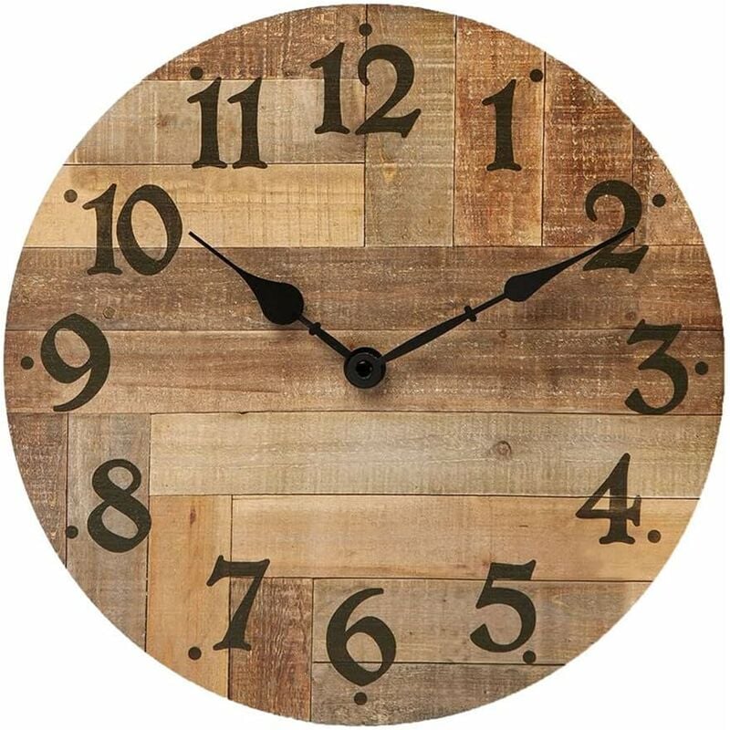 40cm Vintage Horloge Murale Digitale Design Ronde Moderne Mute Silencieuse en Bois Décoration, pour La Chambre École, Salon,Cuisine,Maison,Bureau