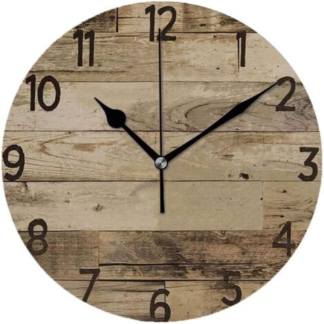 40cm Vintage Horloge Murale Digitale Design Ronde Moderne Mute Silencieuse en Bois Décoration, pour La Chambre École, Salon,Cuisine,Maison,Bureau (Kaki,40cm)