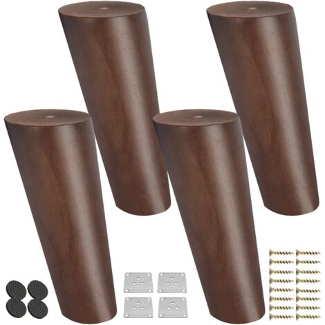 40CM Wooden Furniture Legs, 4 PCS Tapered Slanted Table Legs with Mounting Plate & Screws, Replacement Oak Bed Legs for Sofa Chair Cabinet Armchair Wardrobe, Walnut-