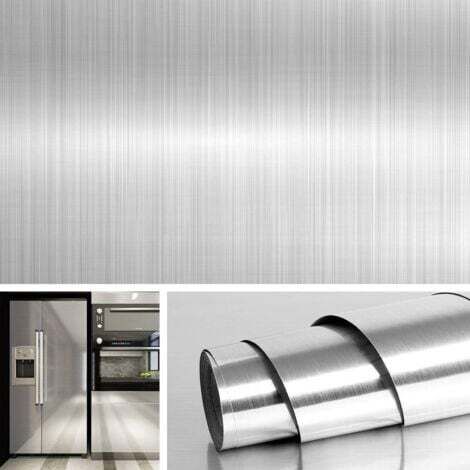 40CMx3M Papier Peint en Acier Inoxydable Effet Nickel Brossé Imperméable Résistant à l’Huile Crédence Adhésive pour Cuisine Électroménager Réfrigérateur Lave-vaisselle de