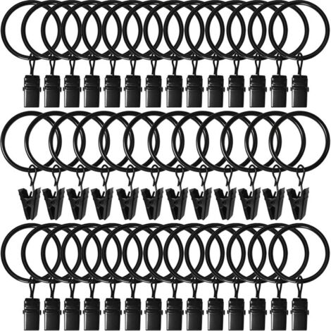40er-Pack Gardinenringe mit Clips, Gardinenclips mit Ringen, 3,17 cm Innendurchmesser, geeignet für Stangen bis 2,54 cm, Vintage-Schwarz
