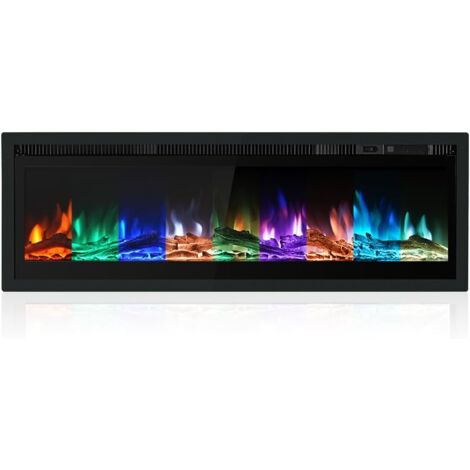 M.C.HAUS 60inch/153cm Chimenea el¨ctrica de 900W/1800W Calentador independiente montado en la pared Calentador de panel de metal Llama colorida Control remoto con cristal