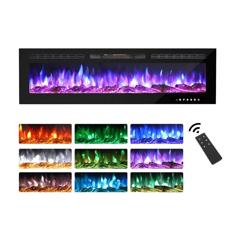 Image of 60-Inch Stylish Electric Fireplace, Touchscreen Glass&hellip;