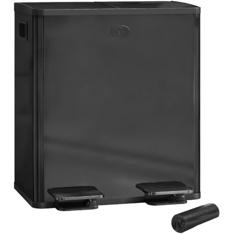 40L Dual Compartment Stainless Steel Bin, with Deodoriser Holders - Glossy Black