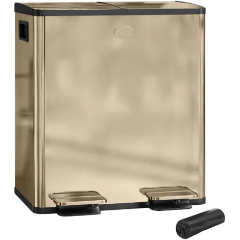 40L Dual Compartment Stainless Steel Bin, with Deodoriser Holders - Gold Tone