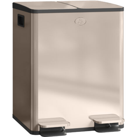 40L Dual Compartment Stainless Steel Bin, with Deodoriser Holders - Gold Tone