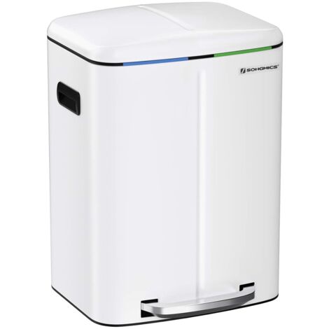 40L Mülleimer mit 2 Fächern, 2 x 20L, Abfalleimer, Treteimer aus Metall, Inneneimer aus Kunststoff, mit Klappdeckel und Griffen, Softclose, luftdicht