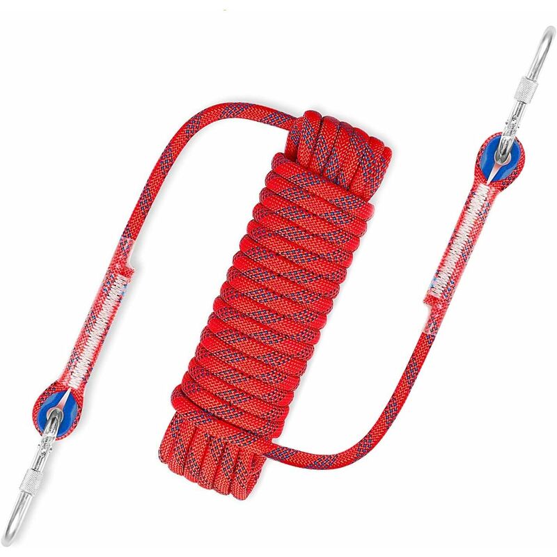 Image of Corda di sicurezza per arrampicata all'aperto da 10 m Corda di salvataggio per alpinismo ripstop, corda di diametro 12 mm per escursionismo rosso