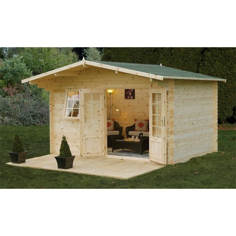 Worcesterlogcabinsf - 4.0m x 3.0m Classic Apex Log Cabin With Double Doors - 34mm Wall Thickness **Includes Free Shingles**