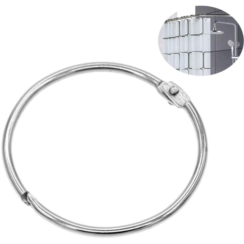 60mm),20 pcs,Anneau de Rideau de Douche en métal, Facile à Ouvrir et à Fermer, Paquet de 20 Boucles en Anneau de drapé argentées pour Salle de Bains