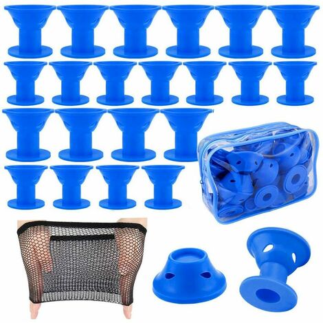 40pcs bigoudis gros et petits bigoudis en silicone pour la coiffure en silicone rouleaux a friser outil de salon, modele: bleu - modele:Bleu