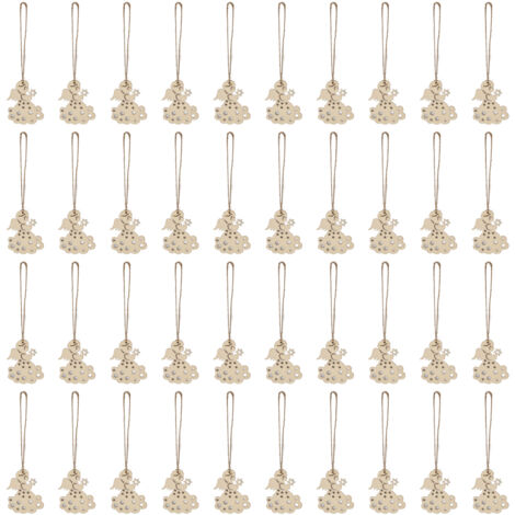 40pcs Christmas Tree Ornaments Wooden Hallow Cute Christmas Hangings with Lanyards for Christmas Tree Decoration Gift