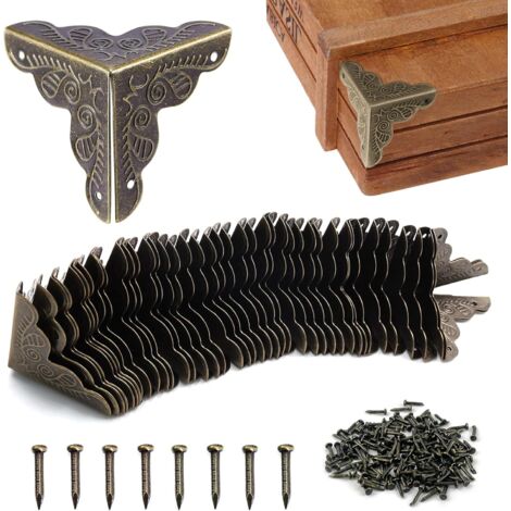 40pcs Coin Vintage , Coin Meuble Metal Antique , Coins de protection pour caisses et meubles Style Vintage , Aspect Bronze Meubles Décoratifs , Comprend 160 Clous-25x35mm