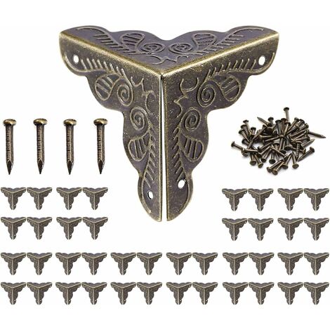 40pcs Coin Vintage,Coin Meuble Metal Antique,Coins de protection pour caisses et meubles Style Vintage,Aspect Bronze Meubles Décoratifs-25x35mm