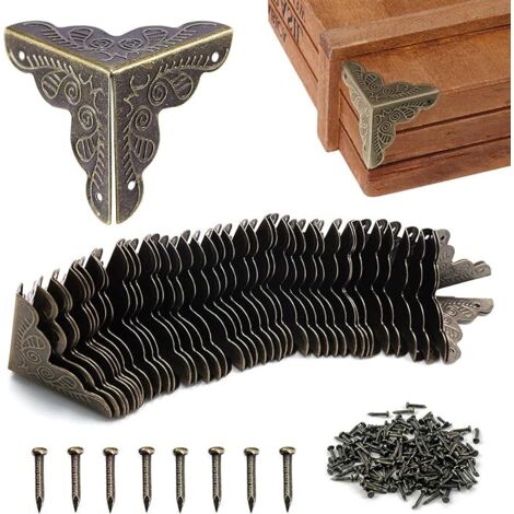 40pcs Coin Vintage,Coin Meuble Metal Antique,Coins de protection pour caisses et meubles Style Vintage,Aspect Bronze Meubles Décoratifs,Comprend 160 Clous-25x35mm