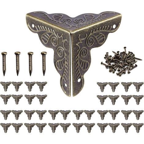 40pcs Coin Vintage,Coin Meuble Metal Antique,Coins de protection pour caisses et meubles Style Vintage,Aspect Bronze Meubles Décoratifs,Comprend 160 Clous-25x35mm Adélala