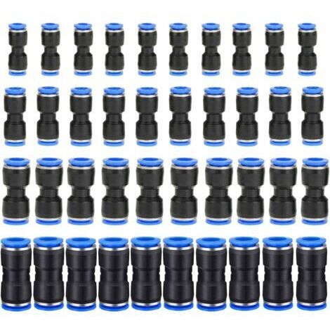 40Pcs Connecteur Droit Pneumatique, Raccord Rapide Air Push Connecteur à Poussoir Droit,Raccords de Tuyau Raccord de Tube de Ligne d'Air en Plastique,OD 6/8/10/12mm,Connecter Raccord de Tube